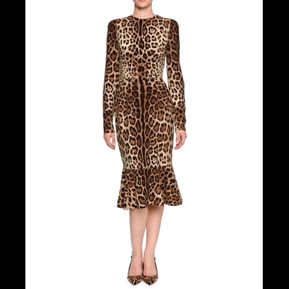 Long-Sleeve Leopard-Print Midi Dress (size IT42)